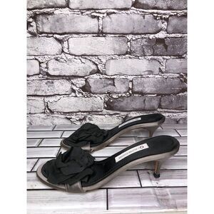L'Autre Chose Black Floral Rose Fabric Open Heel Sandals Women Sz 37.5EU/7M US